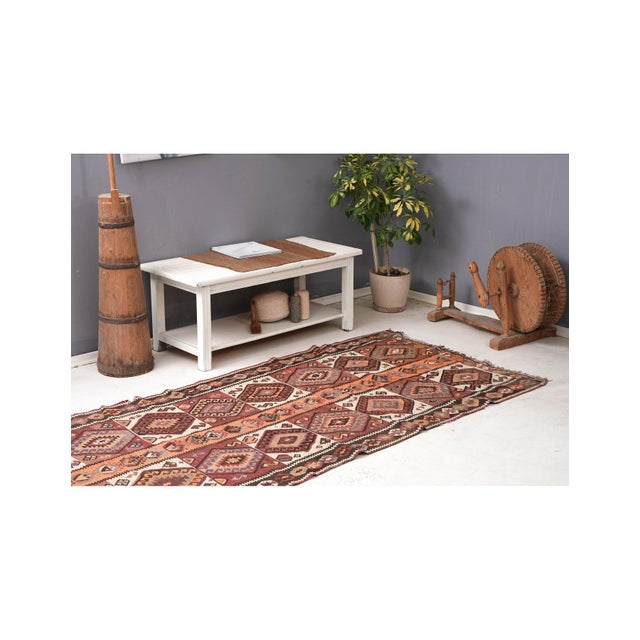 Decorative Vintage Turkish Kars Kilim Rug - 4`0″ X 10`9″ For Sale In Los Angeles - Image 6 of 6