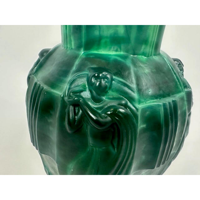 Art Deco Malachite Glass Ingrid Vase attributed to Artur Pleva for Curt Schlevogt, 1950s For Sale - Image 11 of 16