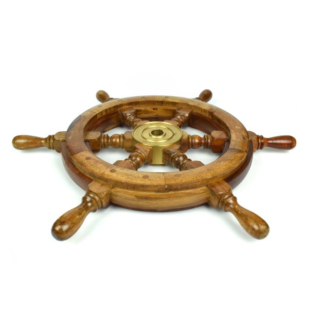 Mid 20th Century Wood Boat Steering Wheel Wall Decor For Sale - Image 4 of 8