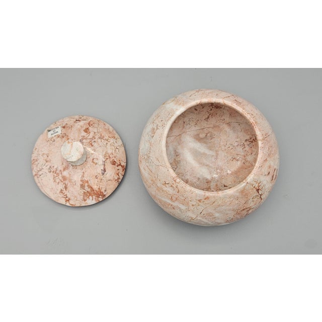 Mid-Century Modern Vintage Lidded Pink Blush Solid Marble Vessel Trinket Box Container For Sale - Image 3 of 9
