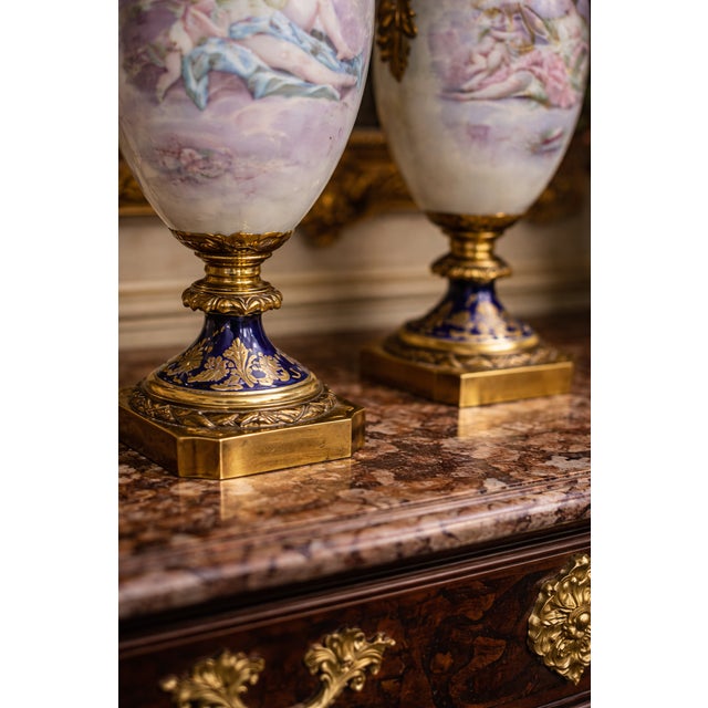 Mid 19th Century 1850s Sevres Louis XVI Blue Bronze Porcelain Vases - Pair For Sale - Image 5 of 18