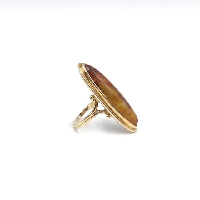 Late 19th Century Victorian 18K Gold and Agate Cabochon Ring Size 7 For Sale - Image 5 of 10
