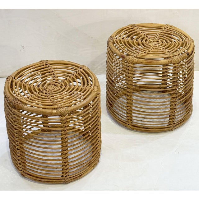 Mid-Century Modern Cane Wicker or Rattan Stools From Spain - Two Available For Sale - Image 4 of 8