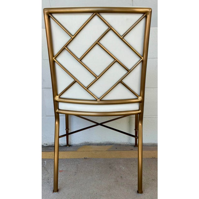 Modern Revelation Modern Chippendale Antique Brass and Leather Side Chair For Sale - Image 3 of 6