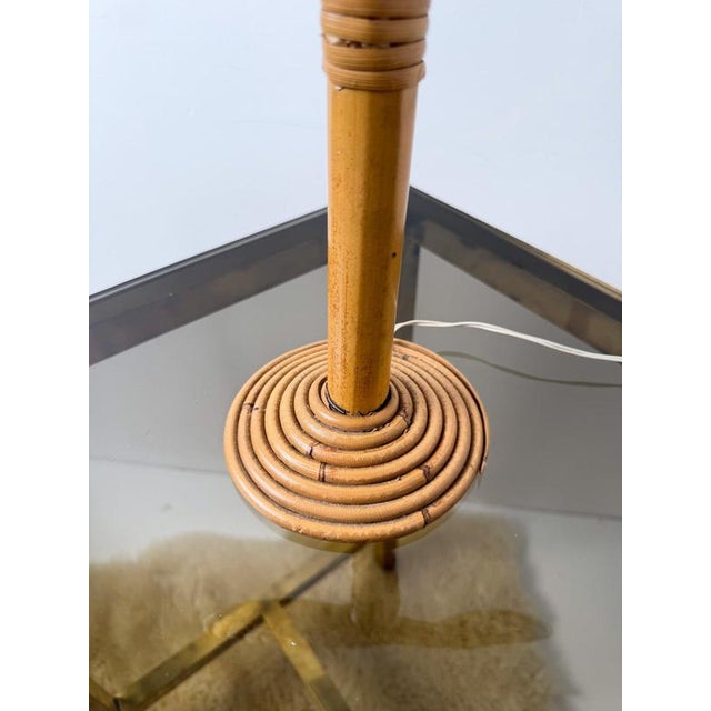 Gold Italian Bamboo, Cane and Rattan Table Lamp with Fan-Shaped Shade in the style of Ingo Maurer, 1960s For Sale - Image 8 of 18