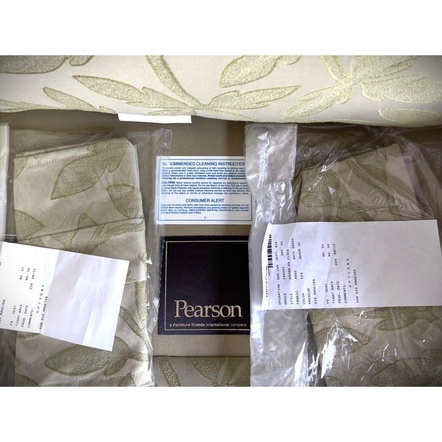 Custom Pair Pearson Wingback Jacquard Leaf Vine Transitional Chairs For Sale - Image 11 of 15