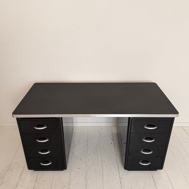 Black German Bauhaus Writing Desk in Black Lacquered Metal, 1925 For Sale - Image 8 of 18
