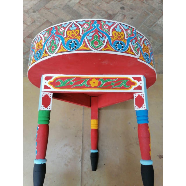 Moroccan Artisanal Table, Round Wooden Table For Sale - Image 4 of 9