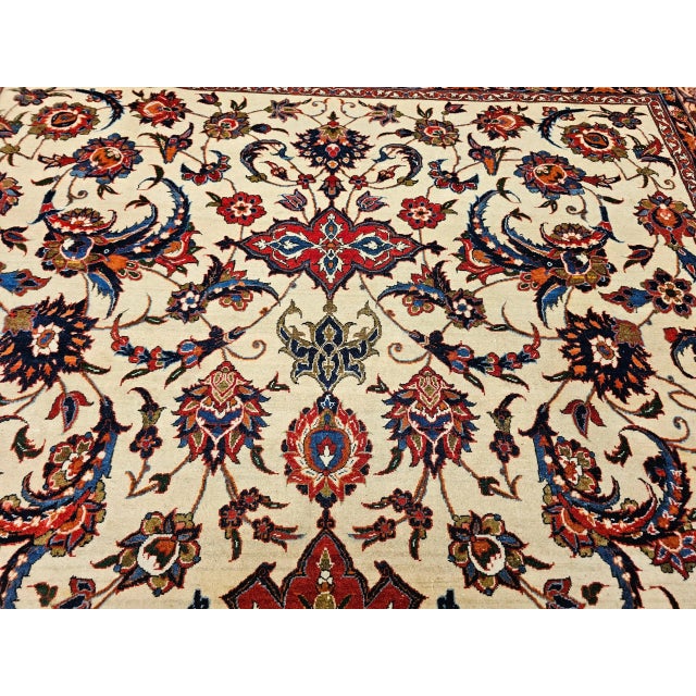 Vintage Persian Isfahan Rug, Handwoven Floral Pattern, Ivory & Red, 7’ X 11’ For Sale - Image 10 of 12