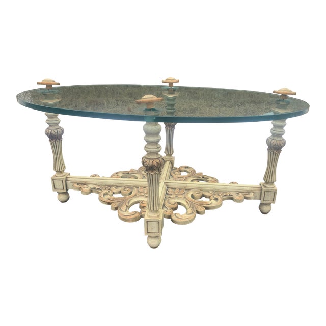 1970s Petite Regency Glass Top Gilt Wood Low Cocktail Table For Sale
