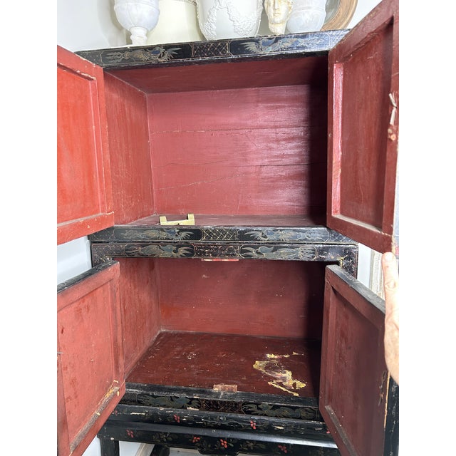 Rare Set of Three Antique Qing Dynasty Lacquered Chinese Stacking Cabinets on Stand. For Sale - Image 17 of 18