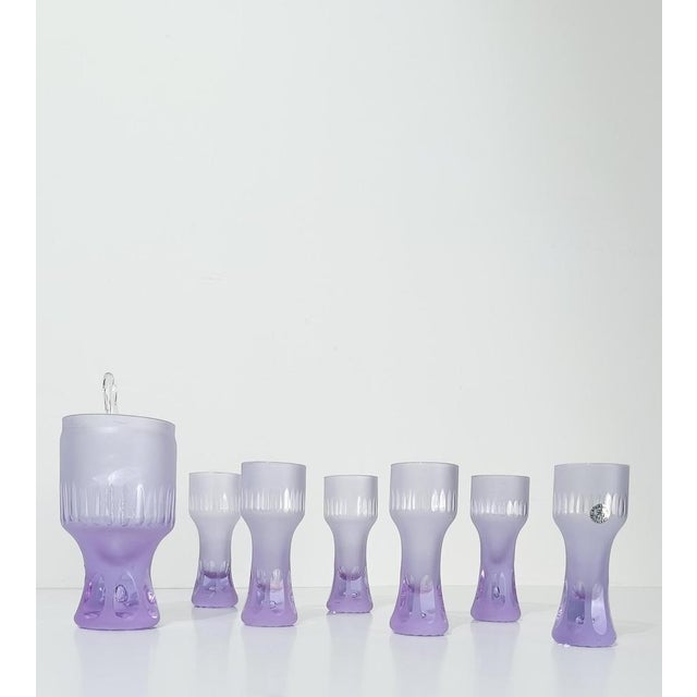 Long Space Age Drink Tumbler Glasses & Jug Set in Pale Lilac Frost Crystal, 1960s, Set of 7 For Sale - Image 10 of 18