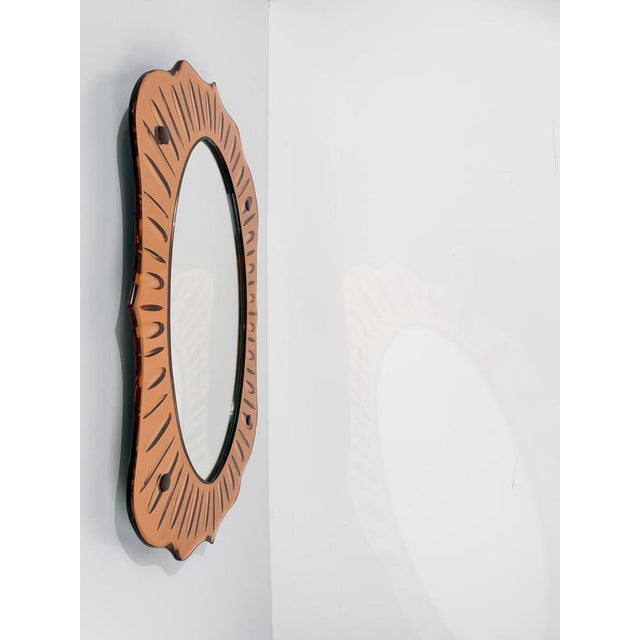 Vintage Italian Peach-Pink Crystal Mirror, 1950s For Sale - Image 3 of 18