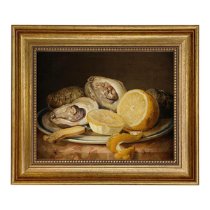 Still Life With Oysters and Lemon Framed 8x10" Oil Painting Reproduction Print on Canvas in Antiqued Gold Frame