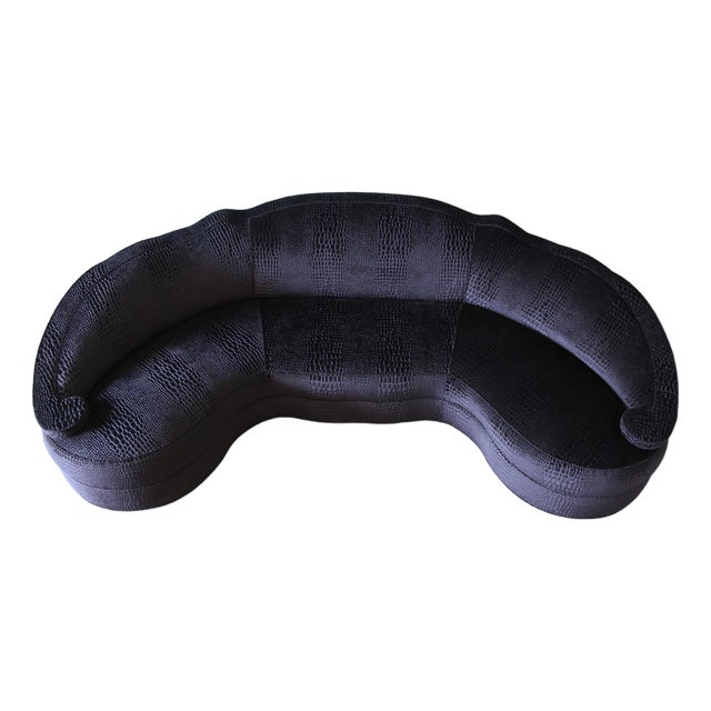 Vintage 1960s Attributed to Michael Taylor Designs Schiaperelli Sofa 121.5" Couch, Black Alligator For Sale
