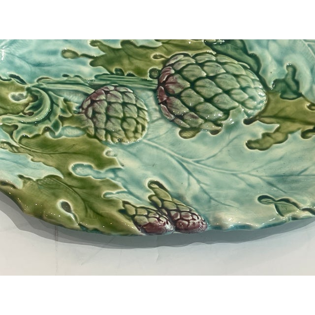 Antique French Majolica Artichoke, Asparagus Serving Dishes , a-Pair For Sale In West Palm - Image 6 of 18