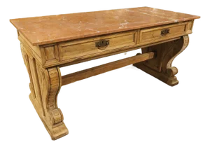 19th Century French Oak 2-Drawer Console Table With Marble Top