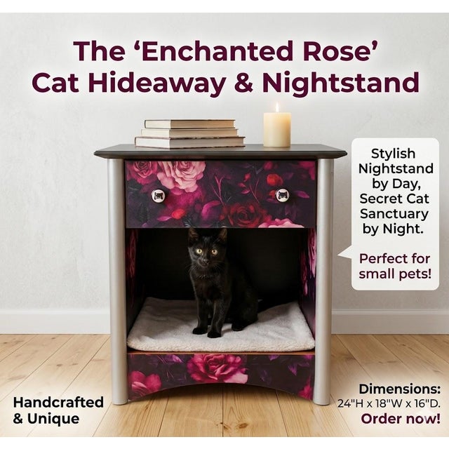 Arts & Crafts The 'Enchanted Rose' Cat Hideaway & Nightstand For Sale - Image 3 of 9