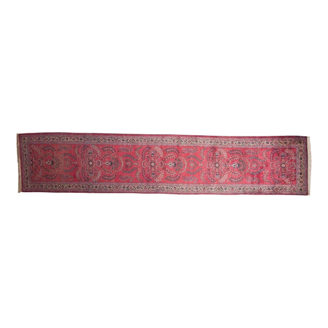 Vintage Meshed Rug Runner 3'4" X 16'1" For Sale