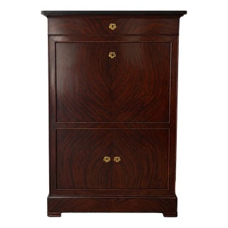 19th Century Charles X Secretary Desk in Mahogany and Maple with a Marble Top For Sale