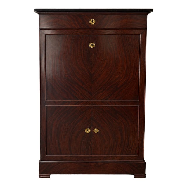 19th Century Charles X Secretary Desk in Mahogany and Maple with a Marble Top For Sale
