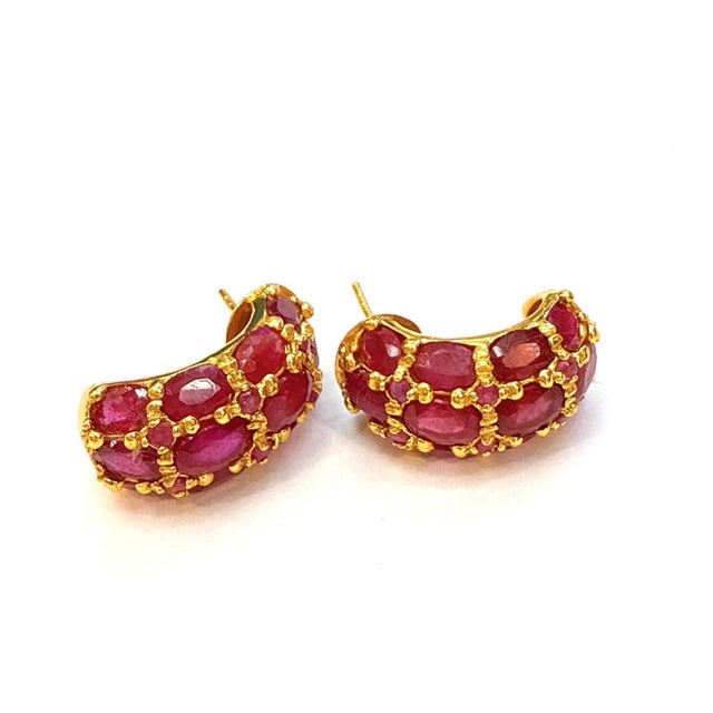 Bochic “Orient” Vintage Bubble Ruby Earrings Set 18K Gold & Silver For Sale In New York - Image 6 of 7