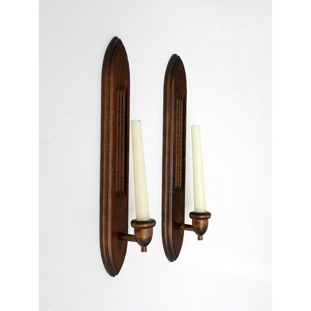 Pair of Mid-Century Gothic Revival Wood Wall Candle Sconces For Sale - Image 9 of 11