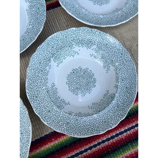 Green Circa 1830s Green Transferware Staffordshire Soup Plates, "Fibre" Pattern- Set of 7 For Sale - Image 8 of 12