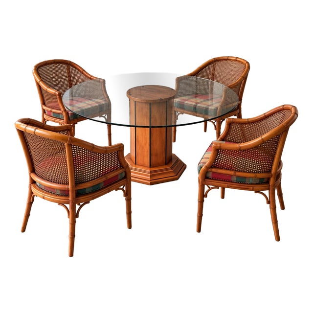 Vintage Faux Bamboo Dining Set, 1980s, Set of 5 For Sale