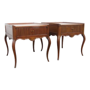 Baker French Burlwood Side End Lamp Accent Tables a Pair