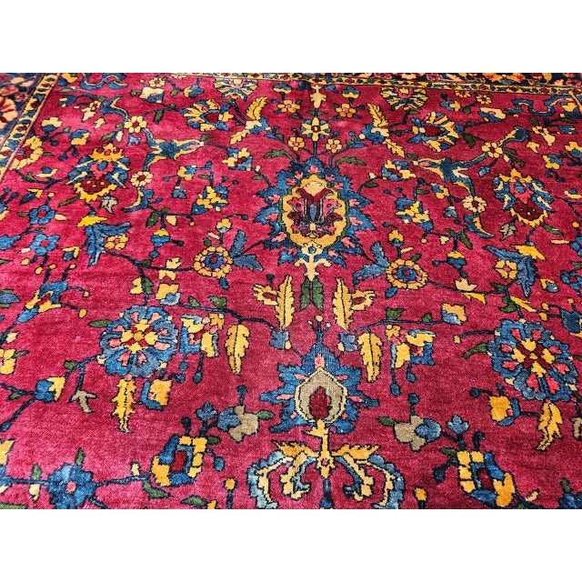 Vintage Persian Manchester Kashan Gallery Rug, Hand-Knotted Wool, Geometric Pattern, 6x12, Crimson Red & Blue For Sale - Image 4 of 18