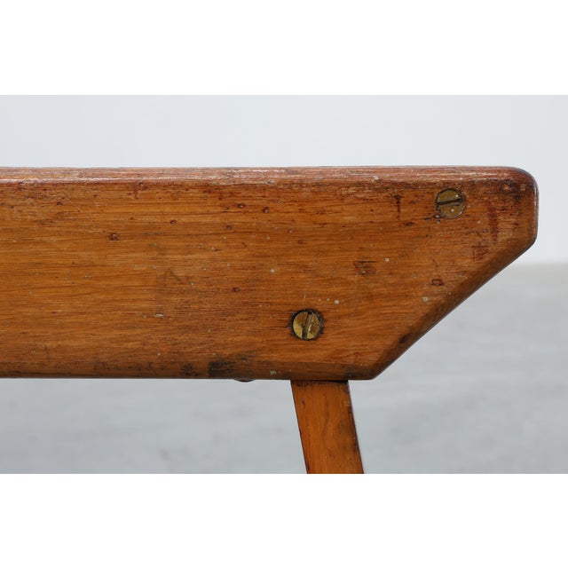 1920s Rustic Pine Stool with Cut-Out Trestle Legs, Sweden, 1920 For Sale - Image 5 of 17