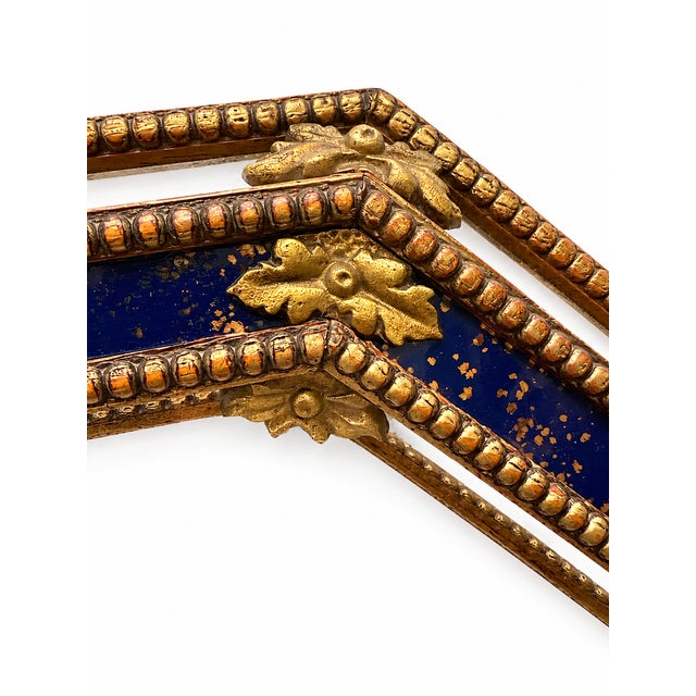 Octagonal Wall Mirror in Cobalt Blue Eglomise Glass and Gilded Wood, 1960s For Sale - Image 4 of 8