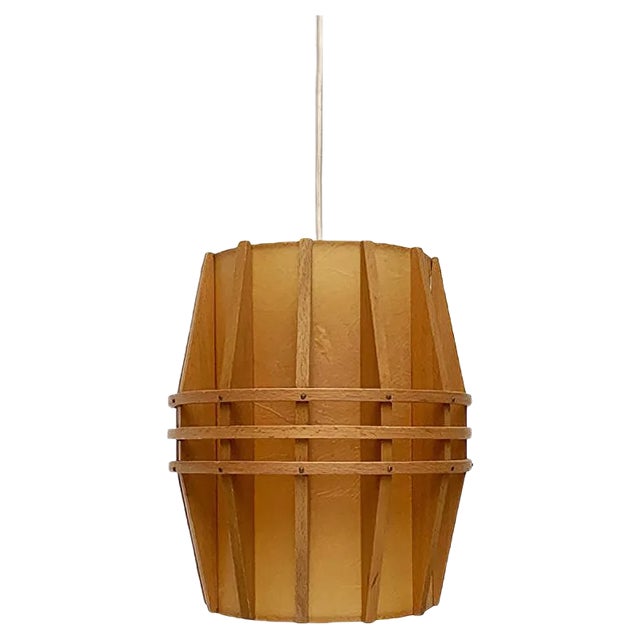 Mid-Century Wooden Cocoon Pendant Lamp For Sale