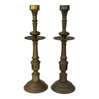 1970s Maitland-Smith Brass Buffet Candlesticks Lamps - a Pair For Sale