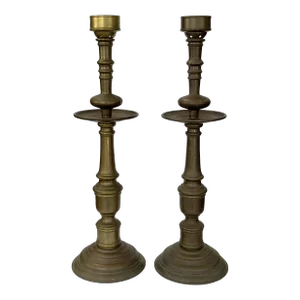 1970s Maitland-Smith Brass Buffet Candlesticks Lamps - a Pair