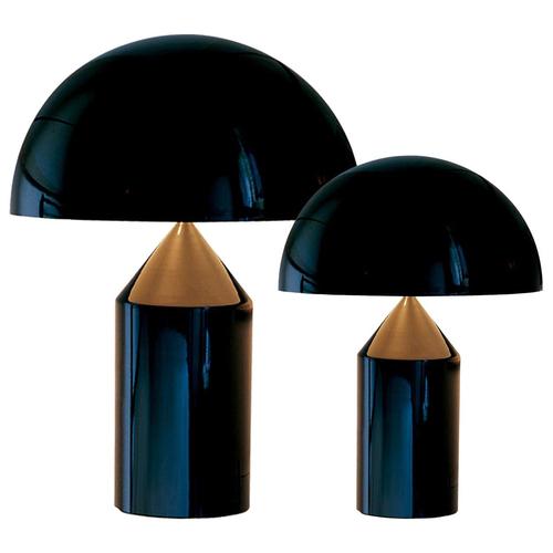 Metal Large and Medium Black Atollo Table Lamps by Vico Magistretti for Oluce, Set of 2 For Sale - Image 7 of 7