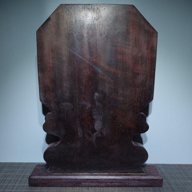 Wood Antique Chinese Ebony Table Screen With Mother-of-Pearl Dragon Inlay For Sale - Image 7 of 9