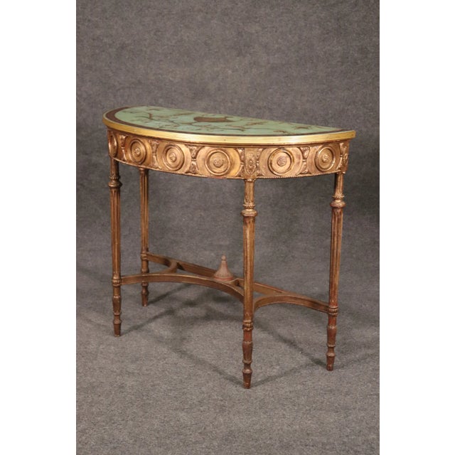 Traditional Paint Decorated Gilded Adams Demilune Console Table, Circa 1890 For Sale - Image 3 of 13