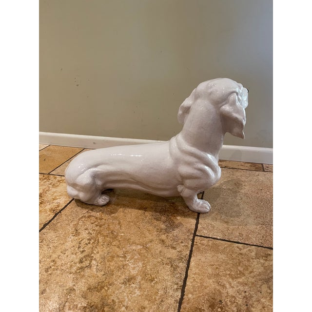 White 1960s Life Sized Italian Glazed Terra Cotta Dachshund For Sale - Image 8 of 12