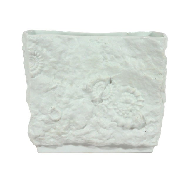 White Kaiser Porcelain Fossil Relief Vase, White Bisque With Ammonites and Shells, Sculptural Pinched Form West Germany, Circa 1970s For Sale - Image 8 of 10