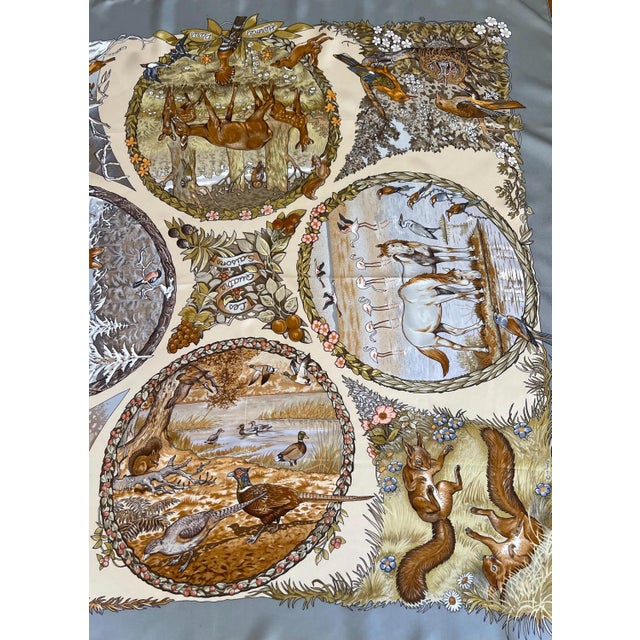 Gray Hermès « Les Quatre Saisons » Silk Scarf 1994 For Sale - Image 8 of 10
