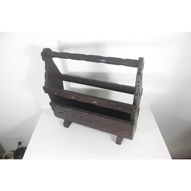 1960s Solid Wood Spanish Brutalist Magazine Rack Holder Revival For Sale - Image 16 of 18