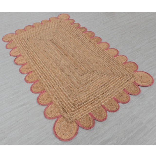 Pink Scallop Edge Trim Jute Rug 2x3 Ft. For Sale - Image 4 of 13