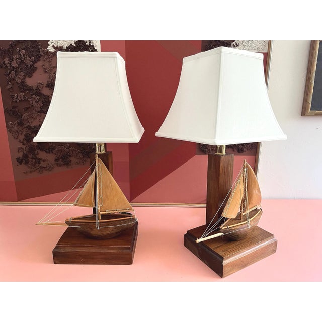 1960s Wood Sailboat Lamps, Pair For Sale - Image 6 of 18