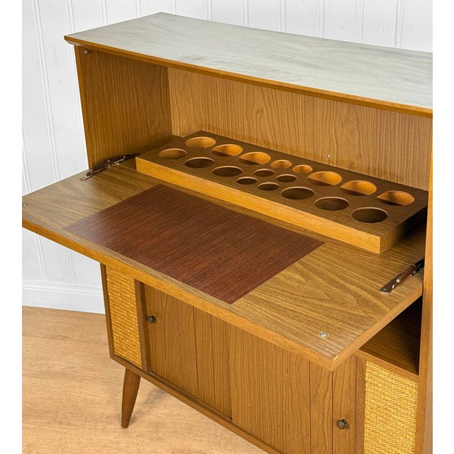 Mid 20th Century Modern Walnut Drop Front Dry Bar Cabinet For Sale - Image 9 of 14