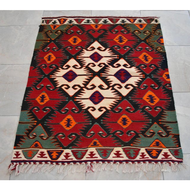 1980s 1980s Turkish Rug Handmade Navajo Style Kilim Rug - 3′1″ × 3′9″ For Sale - Image 5 of 10