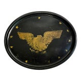 Antique Americana Black & Gold Tole Tray With Federal Eagle Motif, Early 20th Century For Sale