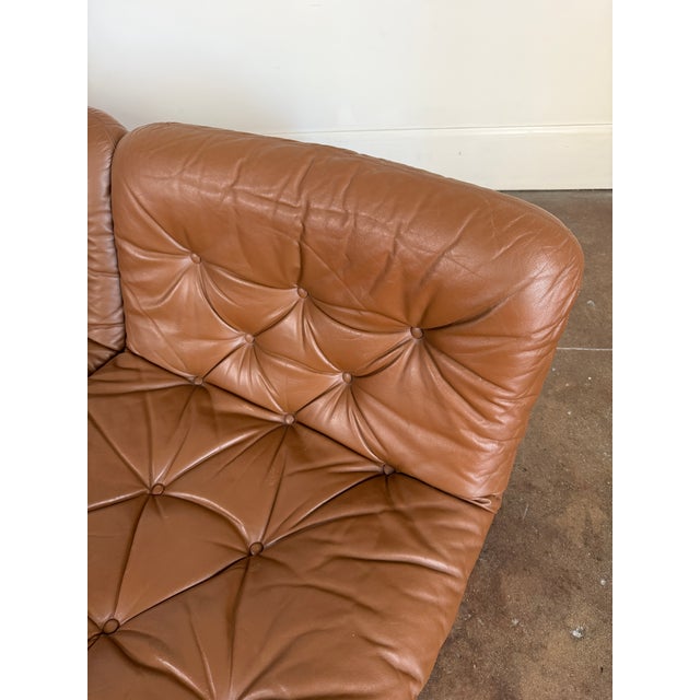 Vintage 1970's Brown Leather Modular Sofa For Sale - Image 9 of 18