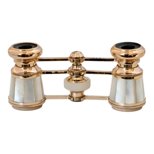 Midcentury Pearl and Brass Opera Glasses with Case